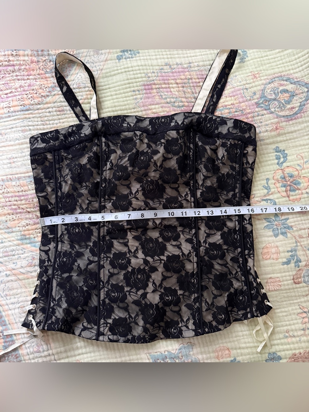 Vintage 90s y2k Tripp NYC Black Floral Lace Corset Top XL Whimsigoth Romantic - Picture 9 of 9